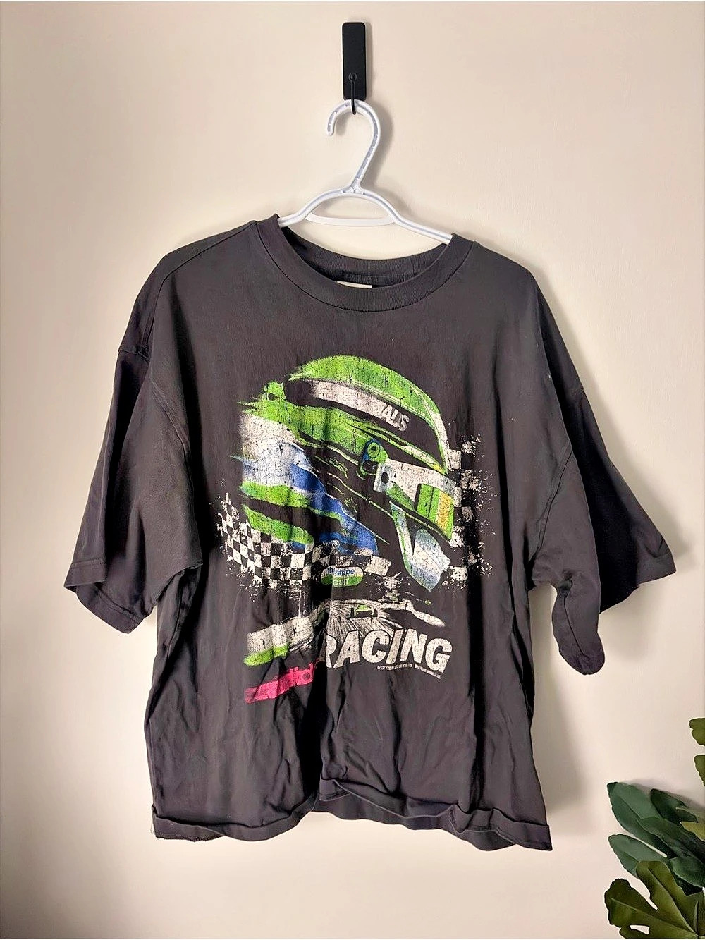 adidas Originals Racing Helmet Graphic Tee Black & Green Size Medium